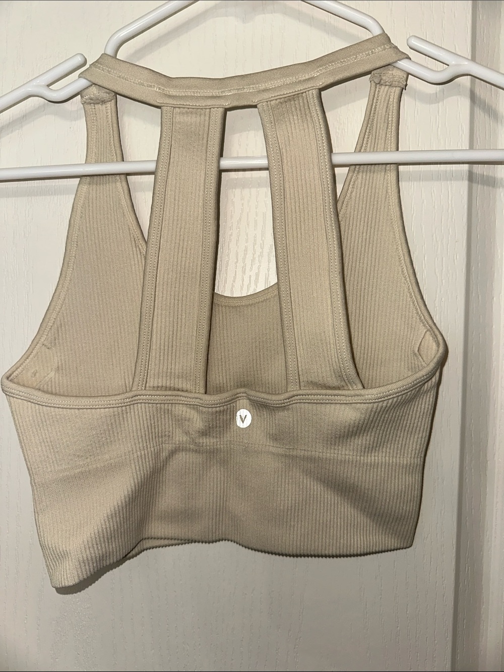 Velocity Beige Ribbed Racerback Crop Top - Picture 2 of 3